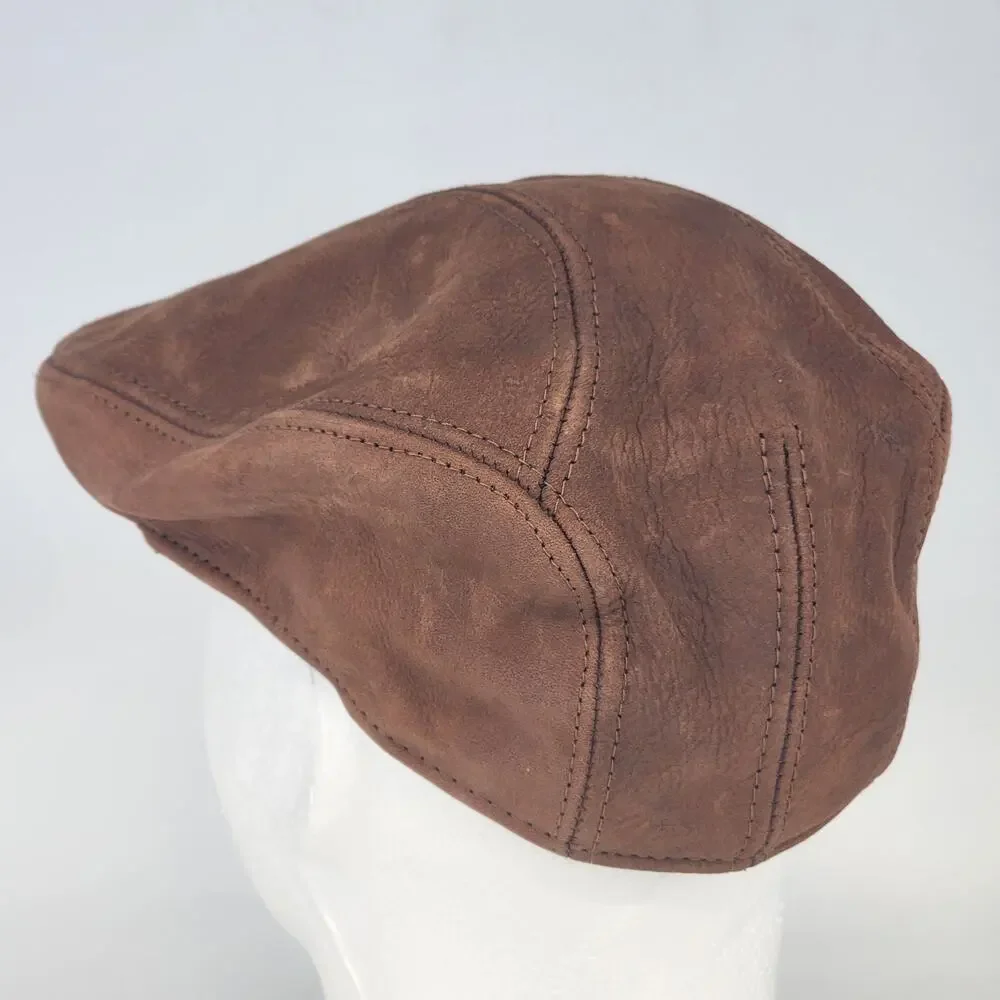 Leather Newsboy Cap Mens Small Medium Cabbie Driver Hat Made in USA Classic Y2K - Picture 6 of 13